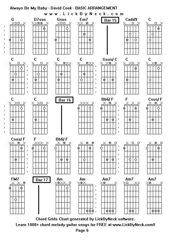 Chord Grids Chart of chord melody fingerstyle guitar song-Always Be My Baby - David Cook - BASIC ARRANGEMENT,generated by LickByNeck software.